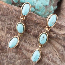 Load image into Gallery viewer, Three Times the Blue Turquoise Golden Drop Earrings
