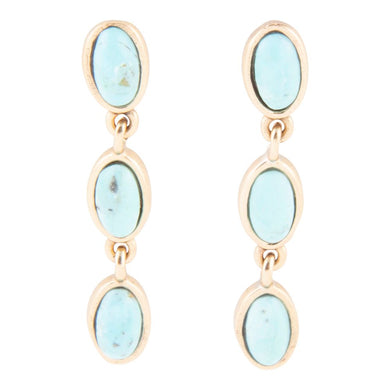 Three Times the Blue Turquoise Golden Drop Earrings