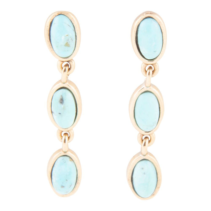 Three Times the Blue Turquoise Golden Drop Earrings