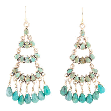 Triple the Blue Turquoise Golden Chandelier Earrings