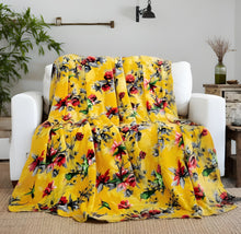 Load image into Gallery viewer, DaDa Bedding Yellow Farmhouse Rustic Spring Floral Hummingbirds Soft Fleece Throw Blanket (925)