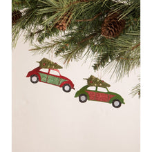 Load image into Gallery viewer, Tin Punch Buggy with Tree Ornament Set of 2 by Bethany Lowe Designs