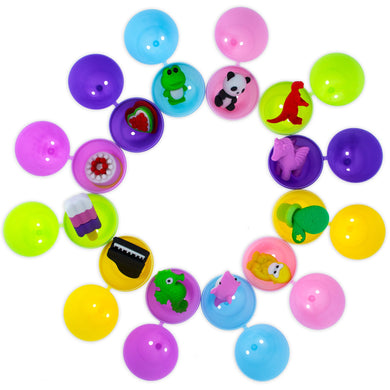 12 Multicolored Plastic Easter Eggs with Tiny Eraser Treasures Inside