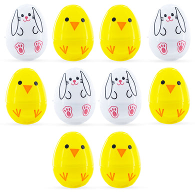 10 Playful Bunny & Chick Plastic Easter Egg 2.25 Inches
