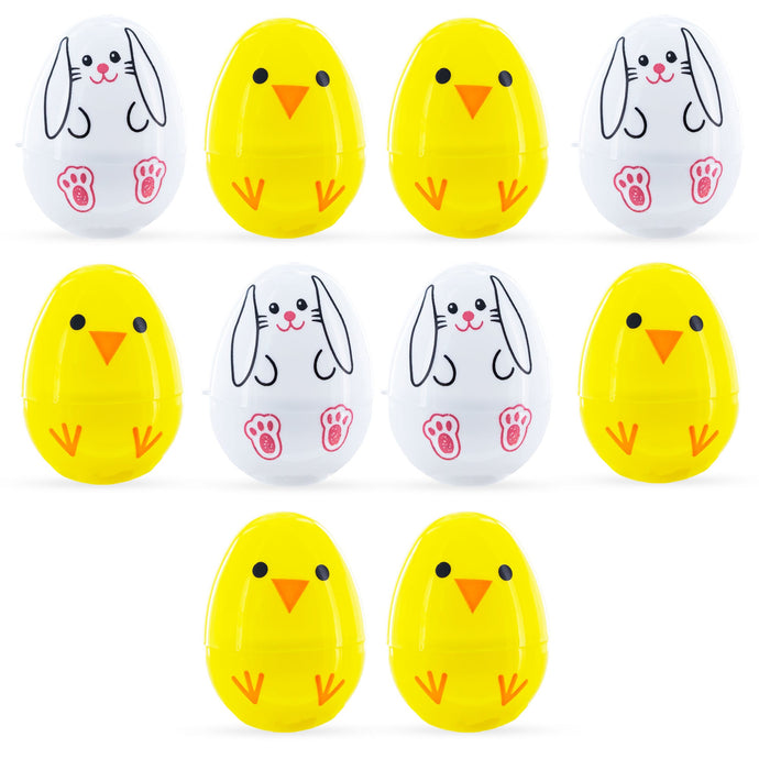 10 Playful Bunny & Chick Plastic Easter Egg 2.25 Inches