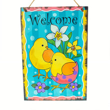 Load image into Gallery viewer, Easter Chicks Spring Welcome Decorative Plaque Wall Sign 10 Inches
