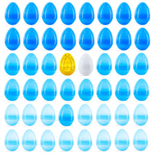 Load image into Gallery viewer, Set of 46 Blue Plastic Eggs, 1 White Egg, and 1 Gilded Golden Easter Egg