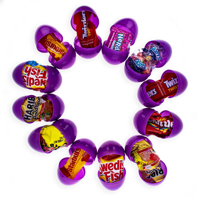 12 Purple Plastic Easter Eggs Filled with Premium Candy Delights