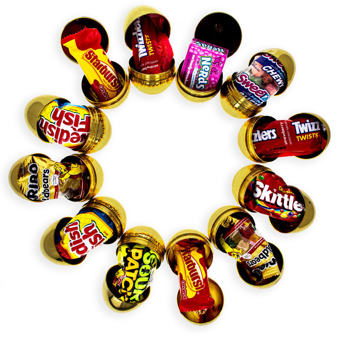 12 Gold Plastic Easter Eggs Filled with Premium Candy