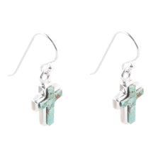 Load image into Gallery viewer, Touch of Blue Turquoise Sterling Silver Cross Earrings