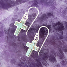Load image into Gallery viewer, Touch of Blue Turquoise Sterling Silver Cross Earrings