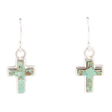 Load image into Gallery viewer, Touch of Blue Turquoise Sterling Silver Cross Earrings