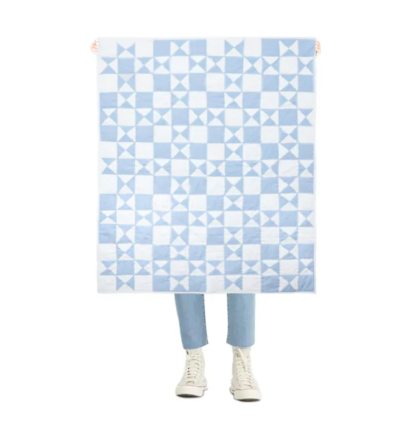 Handmade Blue White Cotton Quilt Bedspread Geometric Patchwork Bedding