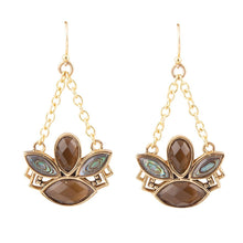Load image into Gallery viewer, Tribecca Blue Abalone Black Smoky Quartz Golden Drop Earrings