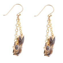 Load image into Gallery viewer, Tribecca Blue Abalone Black Smoky Quartz Golden Drop Earrings