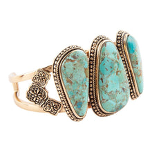 Load image into Gallery viewer, Trio Blue Turquoise Golden Cuff Bracelet