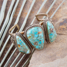 Load image into Gallery viewer, Trio Blue Turquoise Golden Cuff Bracelet