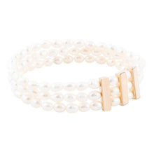 Load image into Gallery viewer, Triple Freshwater White Pearl Classic Golden Stretch Bracelet