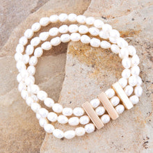 Load image into Gallery viewer, Triple Freshwater White Pearl Classic Golden Stretch Bracelet