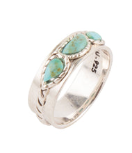 Load image into Gallery viewer, Triple Stone Simplicity Blue Turquoise and Sterling Silver Ring