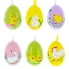 Load image into Gallery viewer, Set of 6 Real Eggshell Bunny and Friends Easter Eggs Ornaments