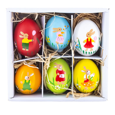Set of 6 Real Easter Egg Ornaments with Bunnies Decorations