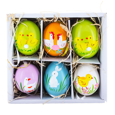 Set of 6 Real Eggshell Bunny and Friends Easter Egg Ornaments
