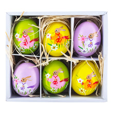 Load image into Gallery viewer, Set of 6 Real Eggshell Bunny and Flowers Pysanky Easter Egg Ornaments 2.5 Inches