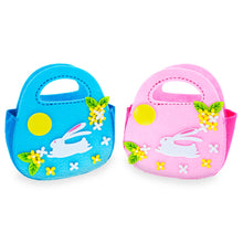 Load image into Gallery viewer, Set of 2 Easter Baskets White Bunnies Pink and Blue Felt Totes 7.5 Inches