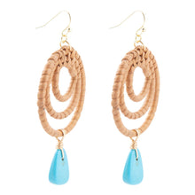 Load image into Gallery viewer, Tulum Blue Magnesite Rattan Golden Drop Earrings
