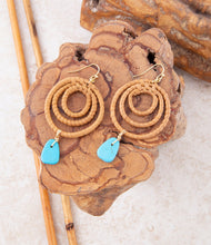 Load image into Gallery viewer, Tulum Blue Magnesite Rattan Golden Drop Earrings