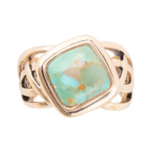Load image into Gallery viewer, Blue Turquoise and Golden Bronze Cut Out Ring