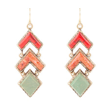Load image into Gallery viewer, Turquoise and Coral Tapestry Drop Earrings