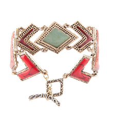 Load image into Gallery viewer, Green Turquoise and Coral Tapestry Golden Link Bracelet