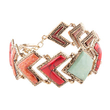 Load image into Gallery viewer, Green Turquoise and Coral Tapestry Golden Link Bracelet