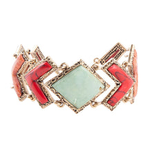 Load image into Gallery viewer, Green Turquoise and Coral Tapestry Golden Link Bracelet