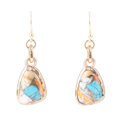 Turquoise and Spiny Oyster Matrix and Bronze Earrings