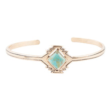 Load image into Gallery viewer, Blue Turquoise Aztec Golden Cuff Bracelet
