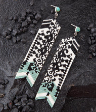 Load image into Gallery viewer, Turquoise Long Woven Seed Bead Earrings