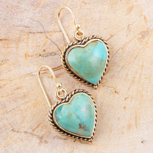 Load image into Gallery viewer, Blue Turquoise Rope My Heart and Golden Earrings