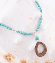 Load image into Gallery viewer, Blue Turquoise and Brown Woven Wood Pendant Sterling Silver Necklace