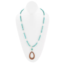 Load image into Gallery viewer, Blue Turquoise and Brown Woven Wood Pendant Sterling Silver Necklace