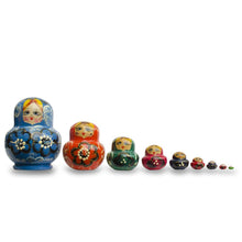 Load image into Gallery viewer, Set of 9 Rainbow Collection Blue Nesting Dolls  4.75 Inches