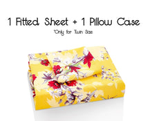 Load image into Gallery viewer, DaDa Bedding Sunshine Yellow Hummingbirds Floral Fitted Bed Sheet w/ Pillow Cases (JHW-925)