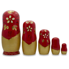 Load image into Gallery viewer, Set of 5 White Flowers on Red Nesting Dolls 6.5 Inches