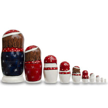Load image into Gallery viewer, Set of 10 Snowmen with Christmas Tree Wooden Nesting Dolls 10.25 Inches