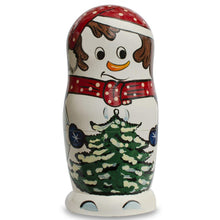 Load image into Gallery viewer, Set of 10 Snowmen with Christmas Tree Wooden Nesting Dolls 10.25 Inches
