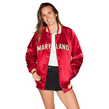 Load image into Gallery viewer, Maryland Terps Satin Letterman Bomber Jacket