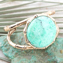 Load image into Gallery viewer, Vibrant Green Chrysoprase Golden Bamboo Statement Cuff Bracelet