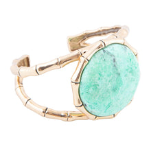 Load image into Gallery viewer, Vibrant Green Chrysoprase Golden Bamboo Statement Cuff Bracelet